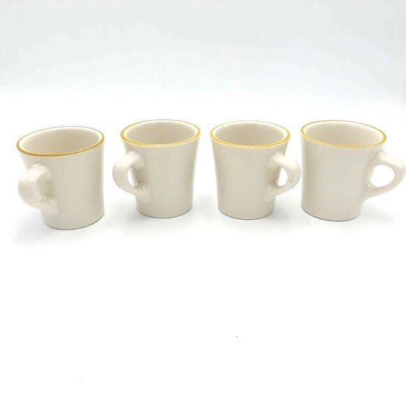 Diner Mugs 1950s Syracuse China of Canada Yellow Trim Heavy Set of 4 Porcelain - Picture 7 of 7